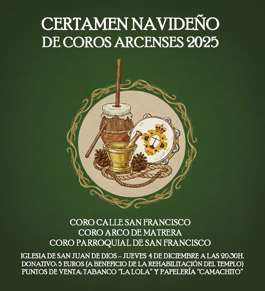 Se celebrará el próximo jueves día 4 de diciembre en la iglesia de San Juan de Dios a partir de las 20:30h. Nos acompañará el Coro Calle San Francisco, el Coro Arco de Matrera y el Coro parroquial de San Francisco.