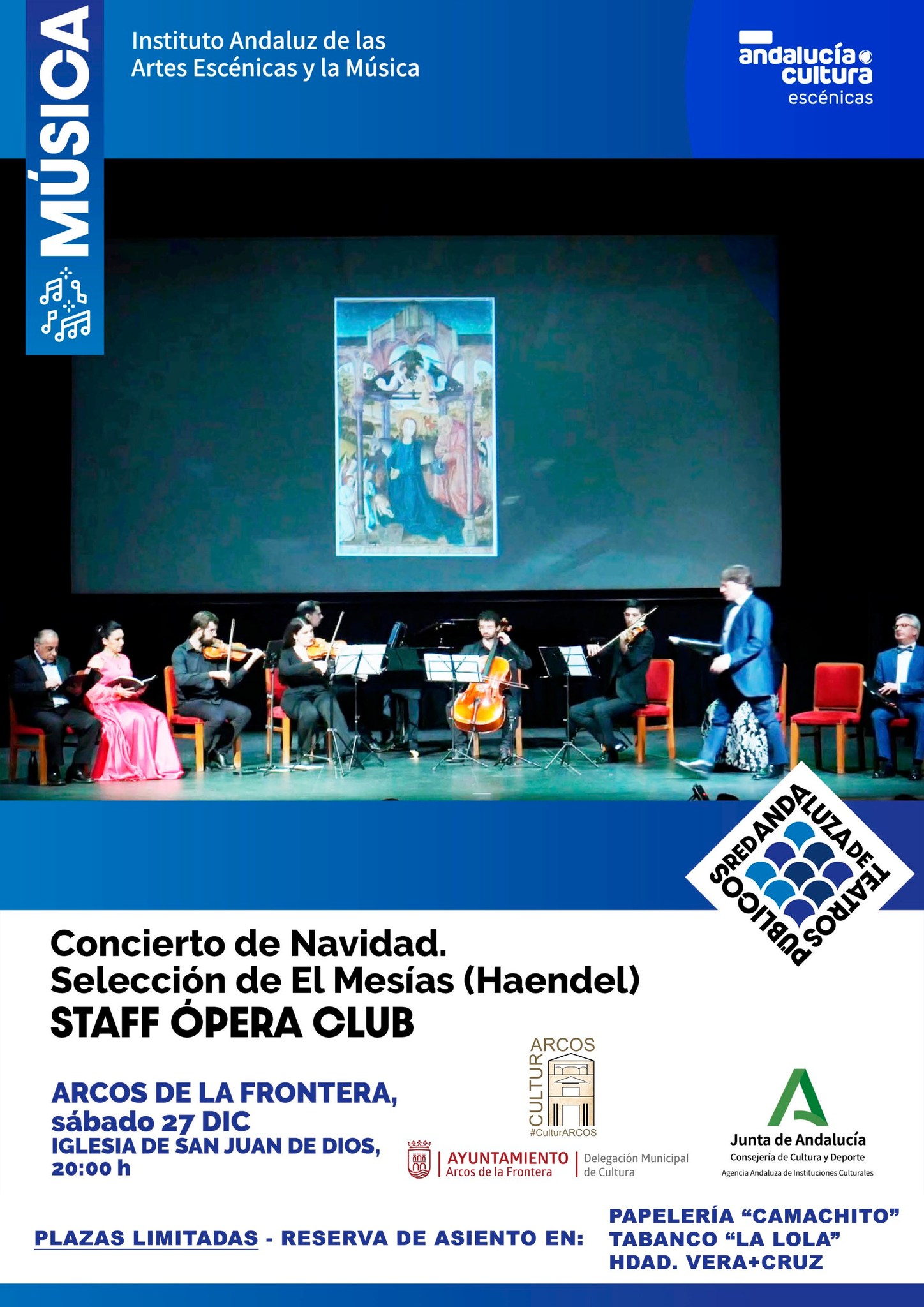 El delegado municipal de Cultura, Andrés Camarena, ha anunciado una nueva cita cultural en Arcos de la Frontera. El próximo sábado 27 de diciembre, la Iglesia de San Juan de Dios acogerá un Concierto de Navidad muy especial: Selección de El Mesías de G. F. Haendel, en una reducción para solistas y cuarteto de cuerdas interpretada por Staff Ópera Club.