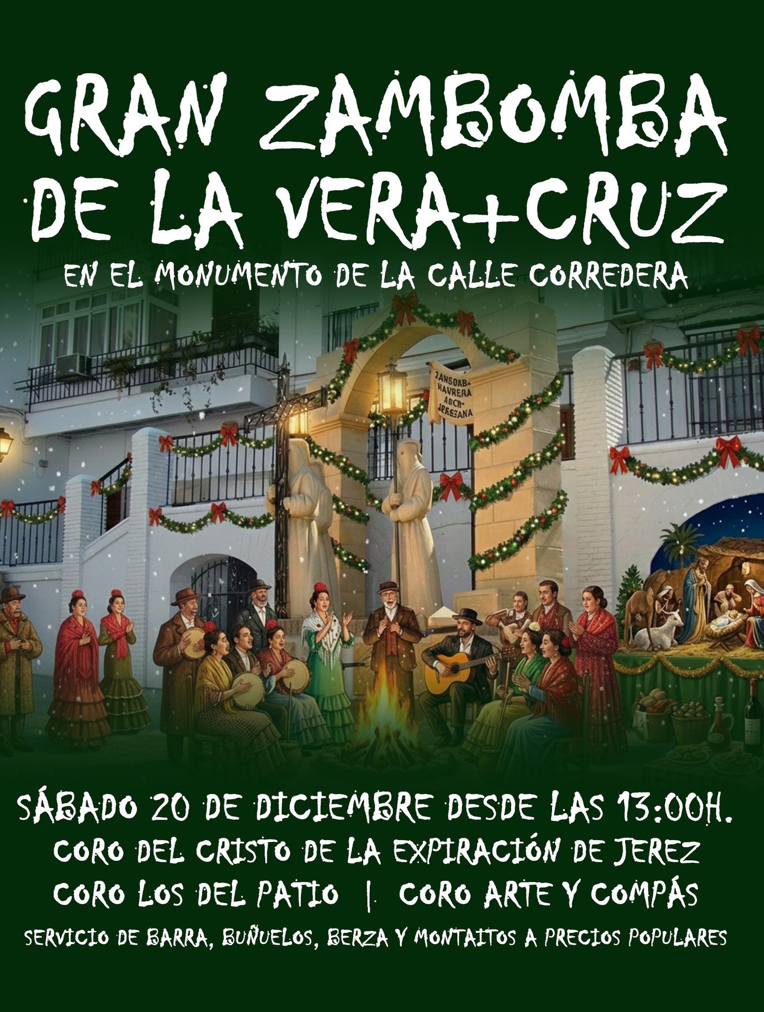 Un año más, esta Hermandad celebrará su gran zambomba. Con los sones arcenses y jerezanos tradicionales, los de toda la vida. Como novedad, se celebrará en el Monumento de la Samana Santa de la calle Corredera. Será el sábado día 20 de diciembre desde las 13:00h. Allí podrás disfrutar de servicio de barra con precios populares, berza, montaditos y buñuelos.