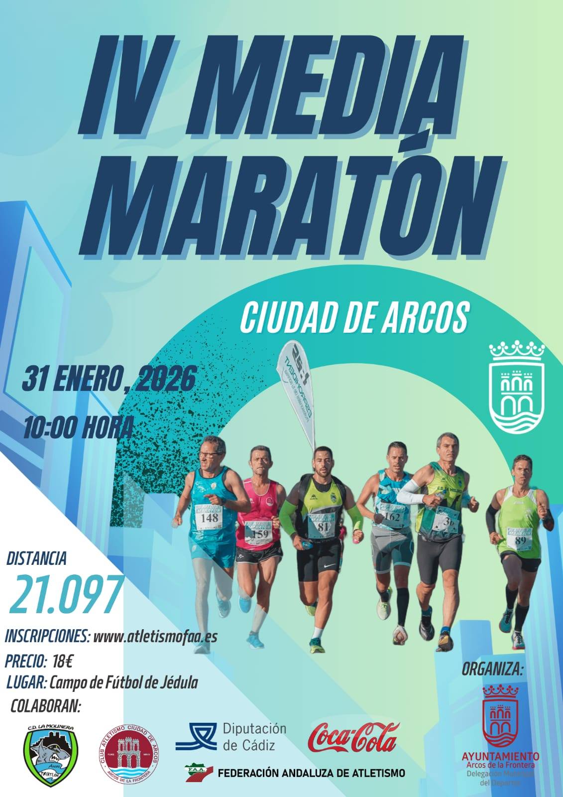 una prueba popular de 21.097 km organizada por el Ayuntamiento con salida y meta en el Campo Municipal de Jédula, ofreciendo un circuito atractivo, camiseta técnica, medalla finisher y avituallamientos, con inscripciones a 18 € a través de la Federación Andaluza de Atletismo.