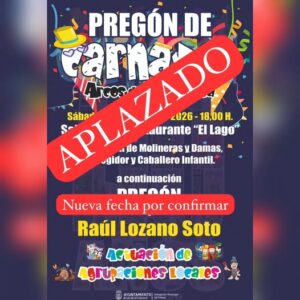 La Delegación Municipal de Fiestas confirma la 𝐬𝐮𝐬𝐩𝐞𝐧𝐬𝐢ó𝐧 𝐝𝐞 𝐭𝐨𝐝𝐨𝐬 𝐥𝐨𝐬 𝐚𝐜𝐭𝐨𝐬 𝐝𝐞 𝐜𝐚𝐫𝐧𝐚𝐯𝐚𝐥 𝐨𝐟𝐢𝐜𝐢𝐚𝐥𝐞𝐬 𝐩𝐫𝐞𝐯𝐢𝐬𝐭𝐨𝐬 𝐩𝐚𝐫𝐚 𝐞𝐬𝐭𝐞 𝐟𝐢𝐧 𝐝𝐞 𝐬𝐞𝐦𝐚𝐧𝐚 debido a los últimos acontecimientos que estamos viviendo en nuestra localidad por las inclemencias meteorológicas. Agradecer a todas las agrupaciones locales el apoyo a esta decisión. Ahora es el momento de estar todos unidos y mostrar nuestro apoyo a todos los afectados.