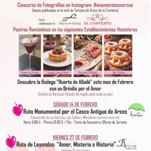 La campaña “Enamórate en Arcos” se desarrollará del 4 al 28 de febrero, con una completa programación pensada para disfrutar del romanticismo, la gastronomía y la historia de Arcos de la Frontera.