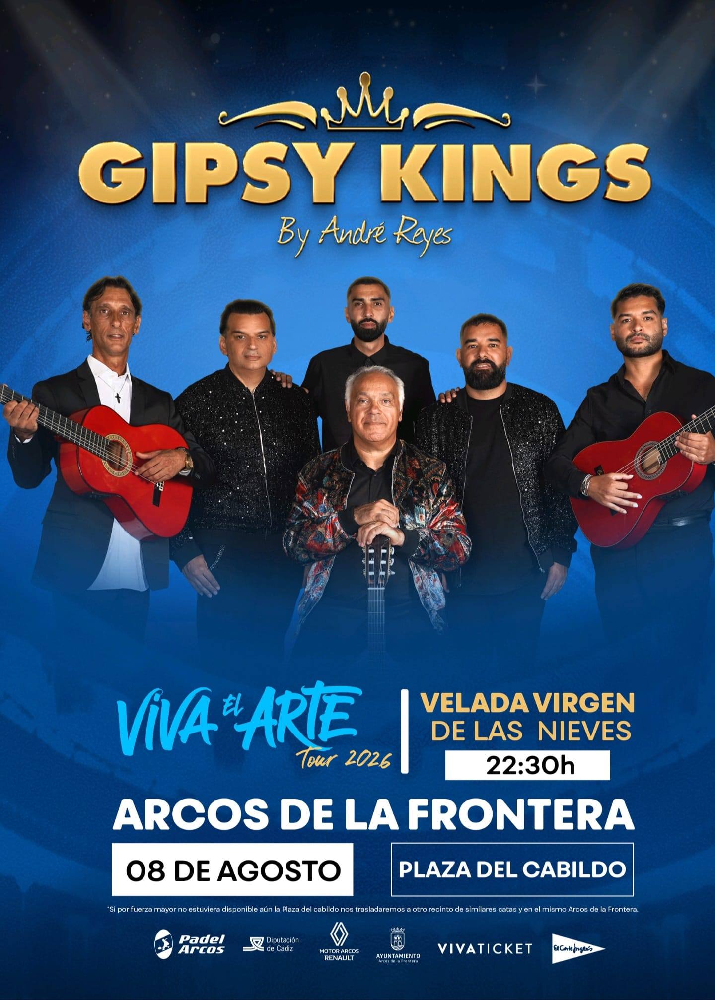 El próximo 8 de agosto de 2026, Arcos de la Frontera acogerá uno de los grandes eventos musicales del verano con la actuación en directo de los legendarios Gipsy Kings, dentro de la programación oficial de la Velada de la Virgen de las Nieves.