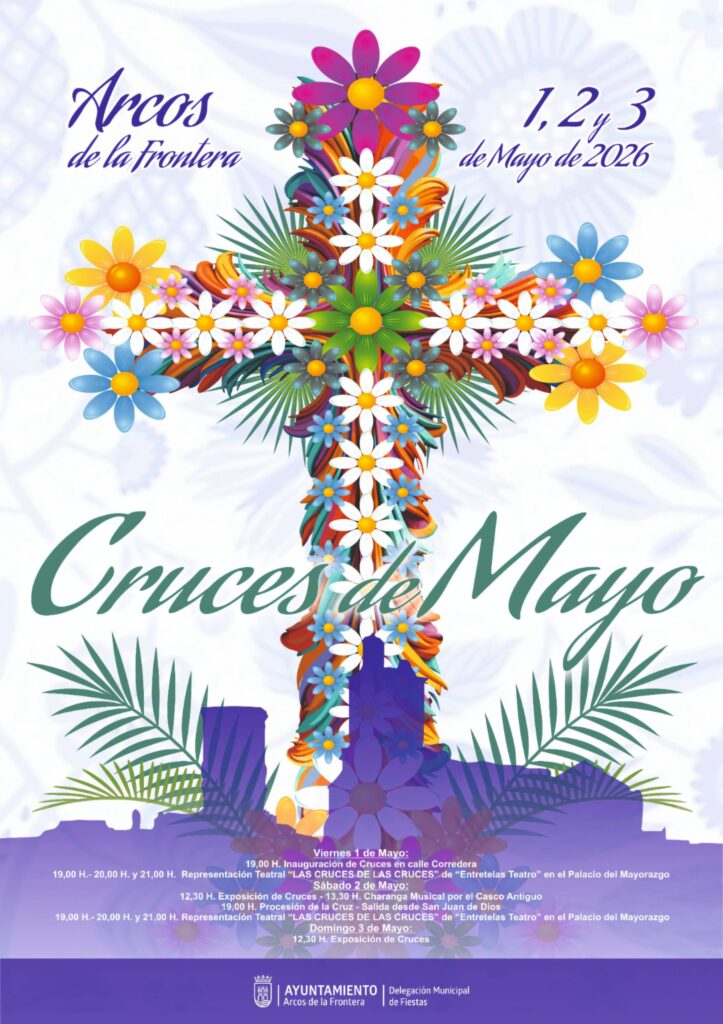 Las Cruces de Mayo 2026 en Arcos de la Frontera se celebrarán del 1 al 3 de mayo, con cerca de 30 a 39 monumentos florales repartidos entre el casco antiguo, barrio bajo y barriadas rurales. Esta tradición convierte las calles blancas en coloridos espacios de convivencia con cruces creativas, música y ambiente festivo, destacando el patrimonio loca