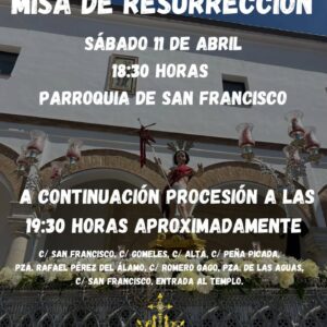 La salida procesional del Resucitado tendrá lugar el sábado 11 de abril con motivo del denominado “Sábado in albis”, una expresión de origen latino vinculada a la semana posterior a la Pascua.