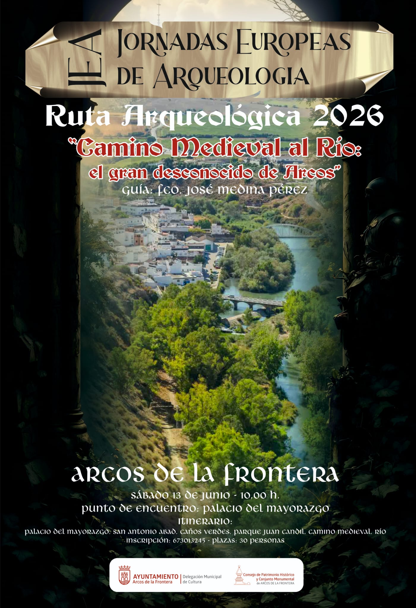 el sábado 13, a las 10.00 con salida desde el Mayorazgo, se celebrará una ruta guiada gratuita por el camino medieval al río Guadalete que será guiada por Francisco José Medina Pérez. La inscripción previa (hay 30 plazas) debe hacerse al teléfono 673 01 32 45 o al correo patrimonio@arcosdelafrontera.es.