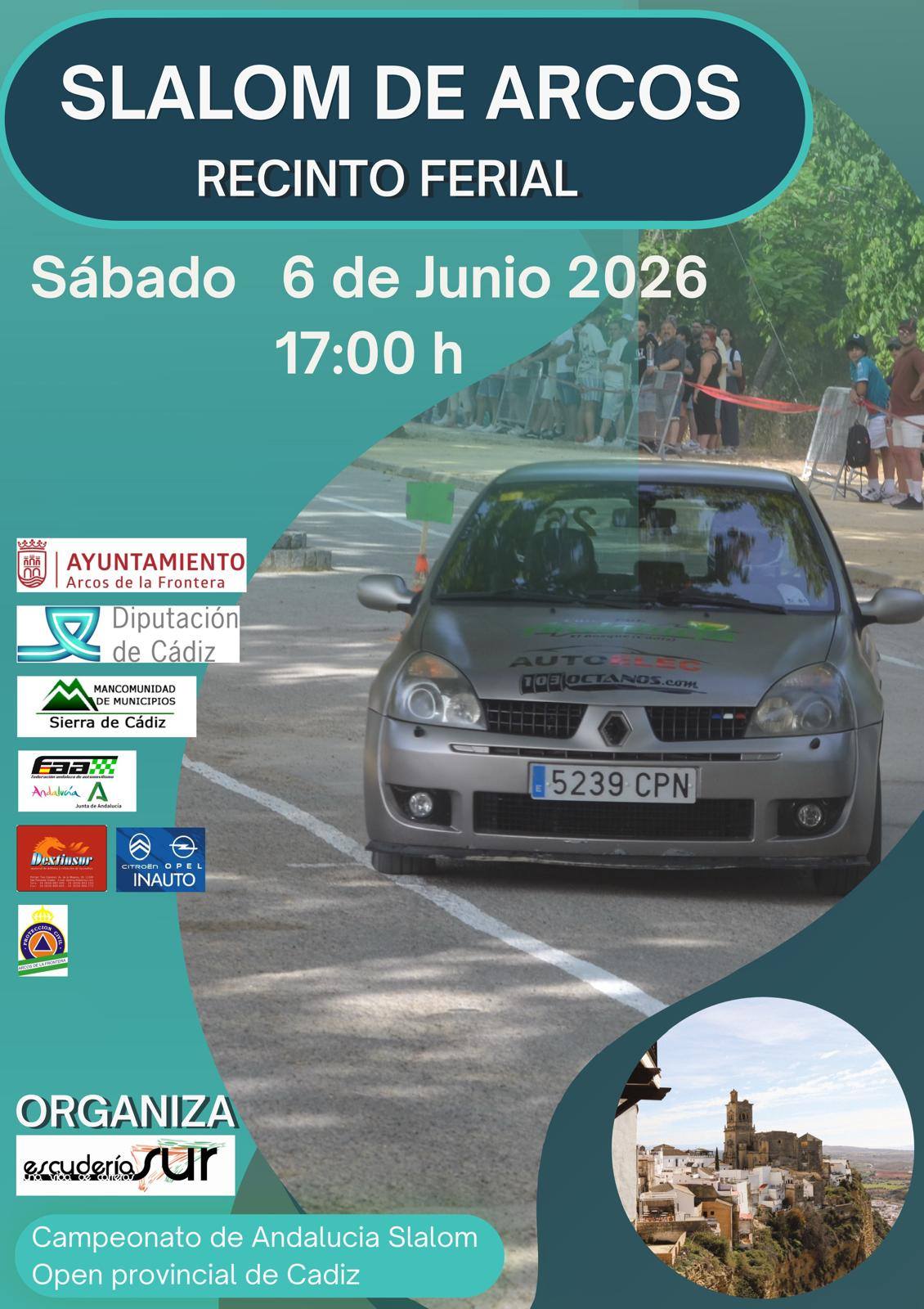 El Slalom, la modalidad básica del automovilismo deportivo de carretera, es un invento del sur, de Escudería Sur y Paco Galera para más señas, y el decano de la especialidad, el Slalom de Arcos, vivirá su edición 2026 el próximo sábado 6 de junio.