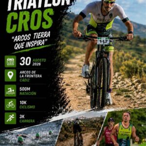 XVII Triatlón Cros "Arcos Tierra que Inspira" se celebra el domingo 30 de agosto de 2026 a las 09:30 horas en Arcos de la Frontera (Cádiz), junto al Club Náutico en el Lago de Arcos. Las inscripciones están abiertas en la Federación Andaluza de Triatlón hasta el 24 de agosto de 2026.