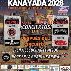 El próximo gran evento motero en Arcos de la Frontera es la Kanayada 2026, que se celebrará los días 30 y 31 de octubre de 2026 en el recinto ferial de la localidad.