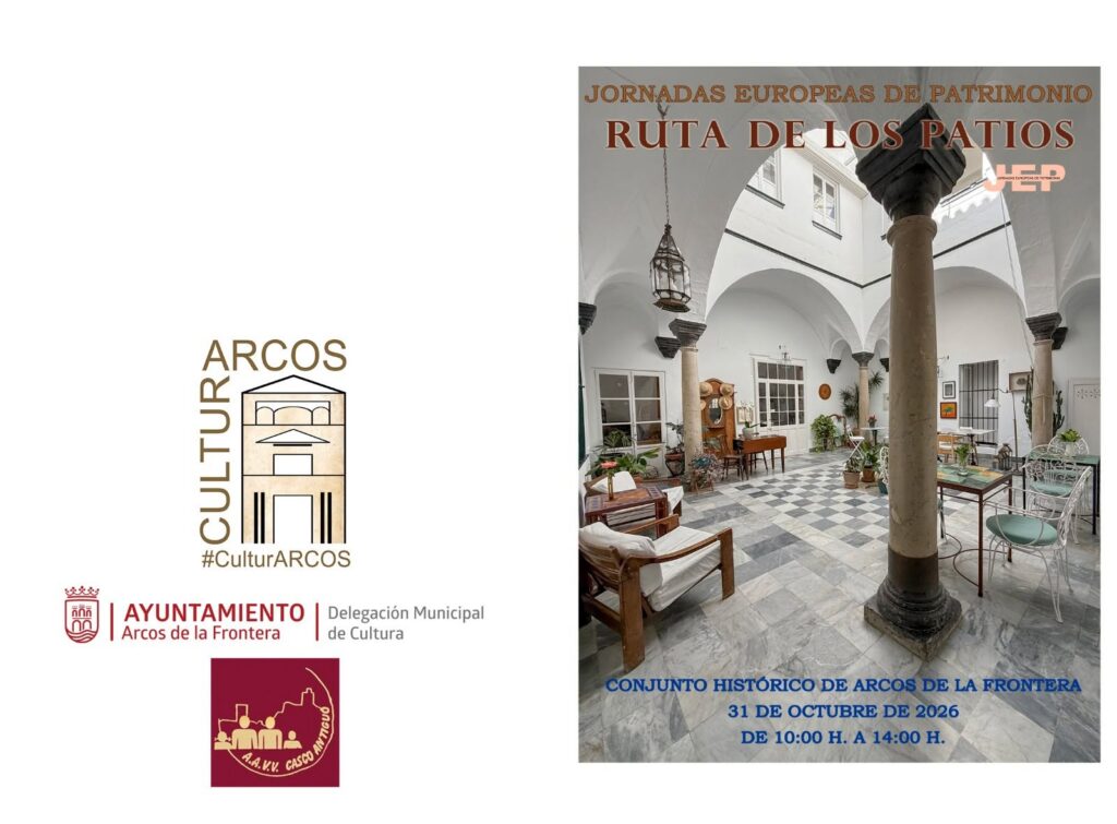 RUTA DE PATIOS El delegado municipal de Cultura, Andrés Camarena, ha presentado la cuarta edición de la Ruta de los Patios, que se celebrará el próximo 31 de octubre, de 10:00 a 14:00 horas. Una oportunidad para descubrir 14 patios y espacios históricos del casco antiguo y poner en valor el rico patrimonio arquitectónico y cultural de Arcos de la Frontera.