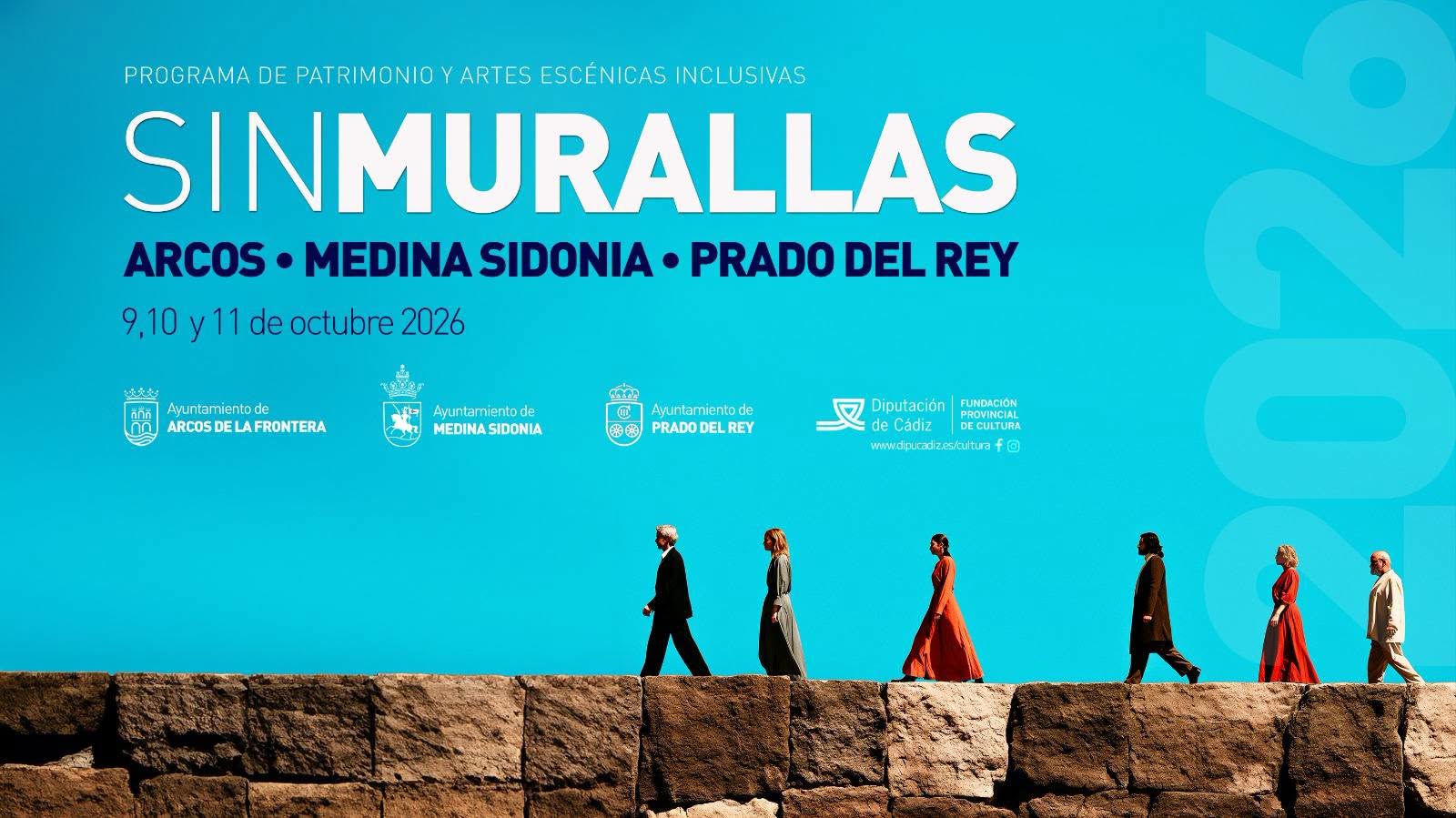 Sin Murallas es un programa de la Fundación Provincial de Cultura de la Diputación de Cádiz (desarrollado en colaboración con la ONCE) que une las artes escénicas inclusivas con enclaves de valor patrimonial. En Arcos tendrá lugar el 9 de octubre a las 18:30 h, en el Paseo de Andalucía