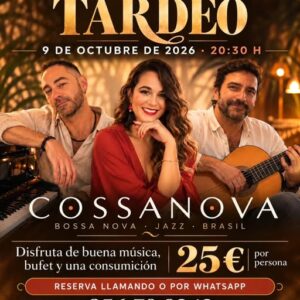 En esta ocasión tendremos el 11 de septiembre con nosotros al grupo COSSANOVA, que nos acompañará durante el buffet de tapas a partir de las 21h 🎷 Recuerda, por solo 25€ disfrutarás de: - Entrada al espectáculo de Jazz y Bossa Nova - Entrada para el buffet libre de tapas - 1 consumición de bebida en el bar