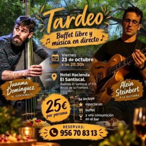 • Lugar: Hacienda El Santiscal (Avenida El Santiscal, 173, Arcos de la Frontera). • Horario: A partir de las 20:30 h. • Precio: 25 € por persona (incluye entrada al espectáculo musical, acceso al buffet libre de tapeo y una primera consumición en el bar). • Reservas: Se recomienda reservar con antelación llamando al 956 70 83 13.